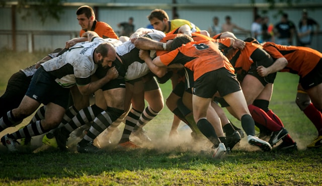 The Moscow rugby team is engaged in a challenging match against their opponents